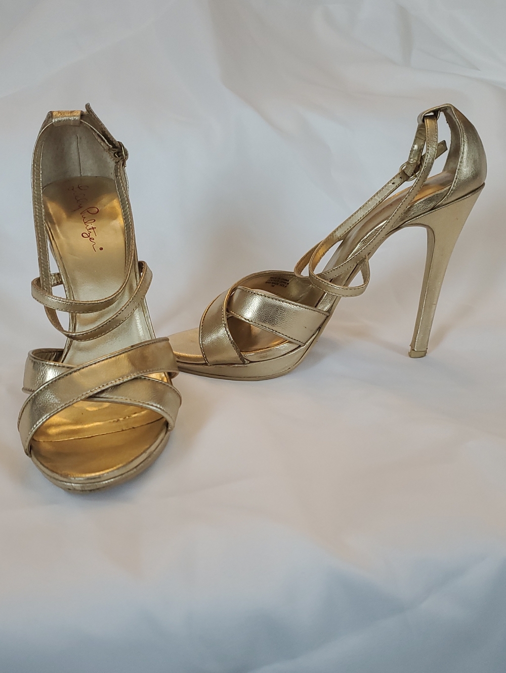 Lily Pulitzer Strappy Heels Gold Sandals Size 7 - Picture 12 of 13